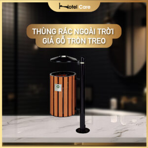 Thùng rác ngoài trời giả gỗ tròn treo