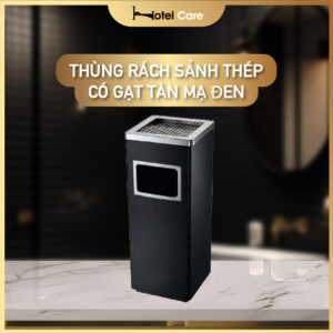 Thùng rác sảnh thép có gạt tàn mạ đen