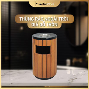 Thùng rác ngoài trời giả gỗ tròn