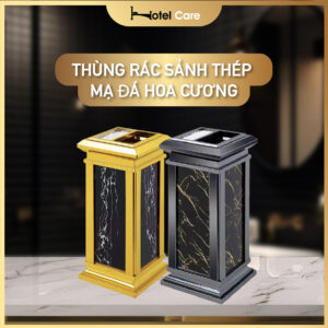 Thùng rác sảnh thép mạ đá hoa cương